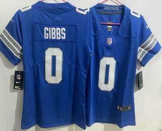Womens Detroit Lions #0 Jahmyr Gibbs Limited Blue Vapor Jersey