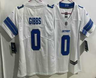 Womens Detroit Lions #0 Jahmyr Gibbs Limited White Vapor Jersey