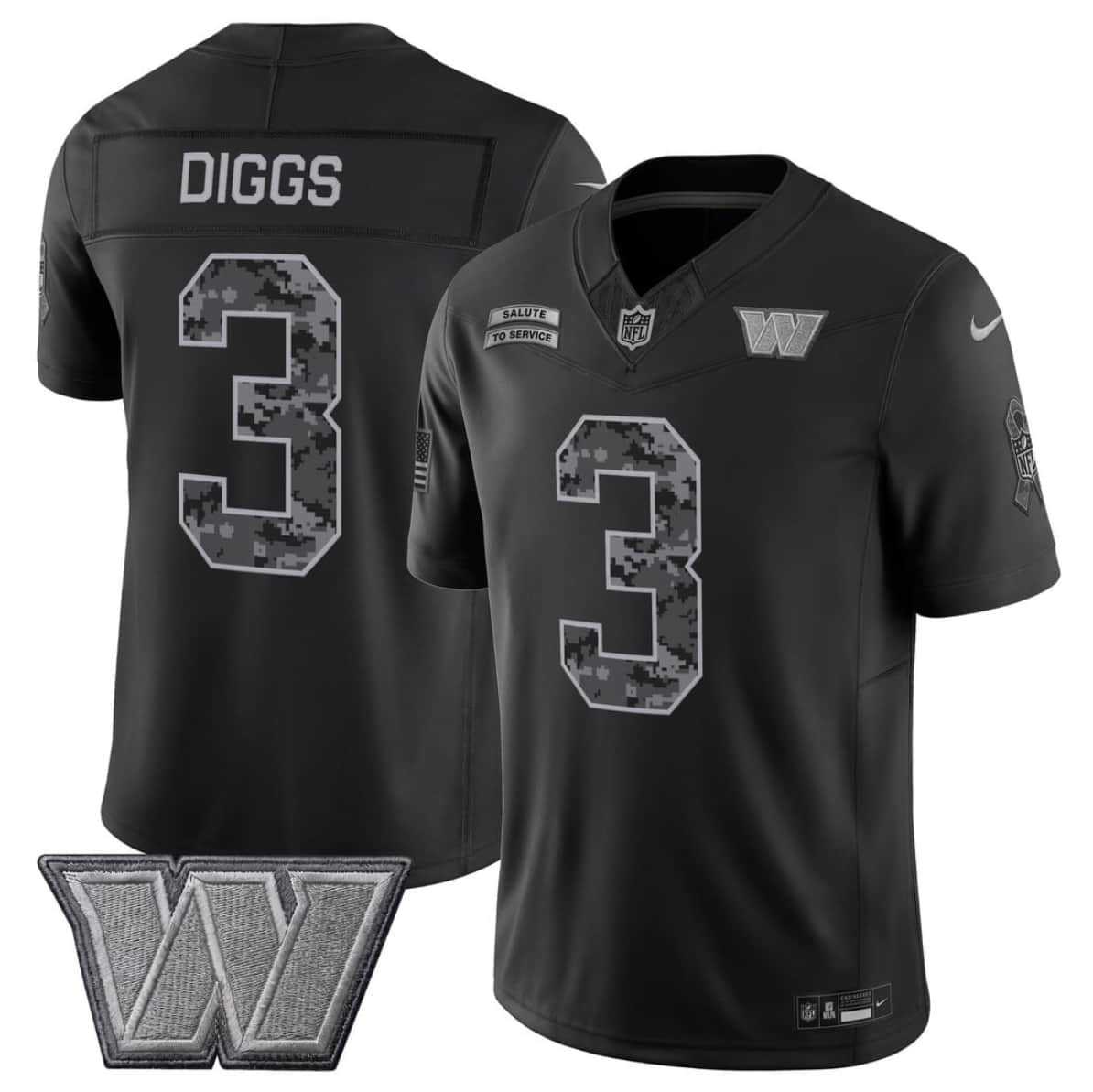 Mens Washington Commanders #3 Stefon Diggs Black F.U.S.E. 2026 Salute to Service Limited Stitched Jersey