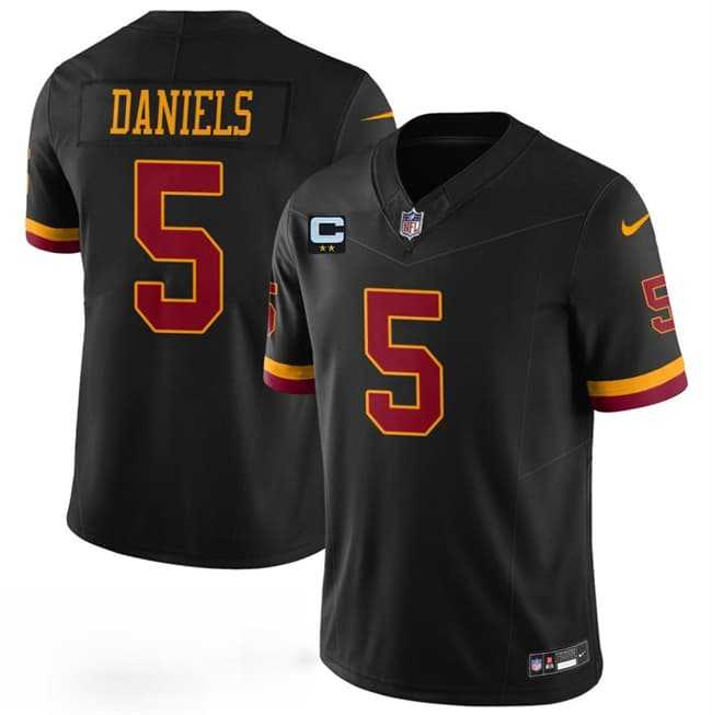 Mens Washington Commanders #5 Jayden Daniels Black With 2-Star C Patch F.U.S.E. Hail Raiser Alternate Vapor Limited Stitched Jersey