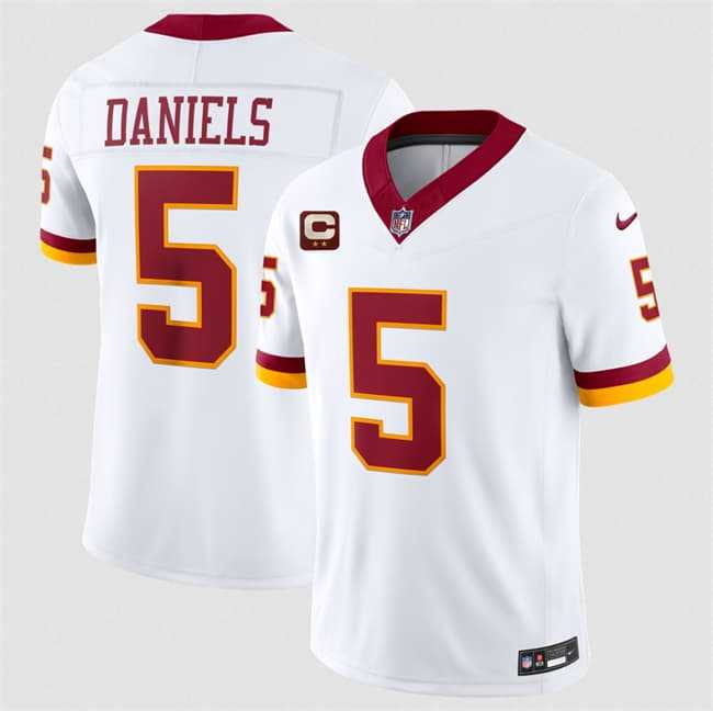 Mens Washington Commanders #5 Jayden Daniels White With 2-Star C Patch F.U.S.E. Throwback Vapor Limited Stitched Jersey