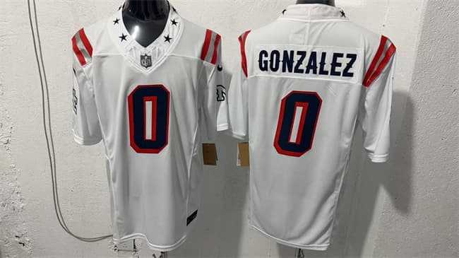 Mens New England Patriots #0 Christian Gonzalez White F.U.S.E. Vapor Limited Football Stitched Jersey