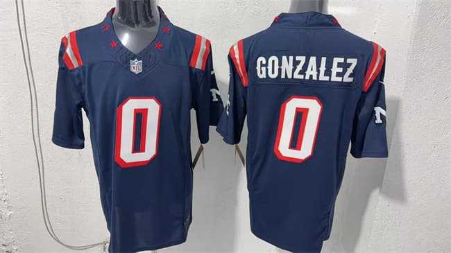 Mens New England Patriots #0 Christian Gonzalez Navy F.U.S.E. Vapor Limited Football Stitched Jersey