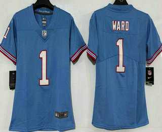 Womens Tennessee Titans #1 Cameron Ward Limited Blue Throwback Vapor Jersey