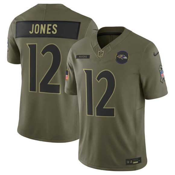 Mens Baltimore Ravens #12 Jacoby Jones Olive 2025 Salute to Service Limited Stitched Jersey Dyin