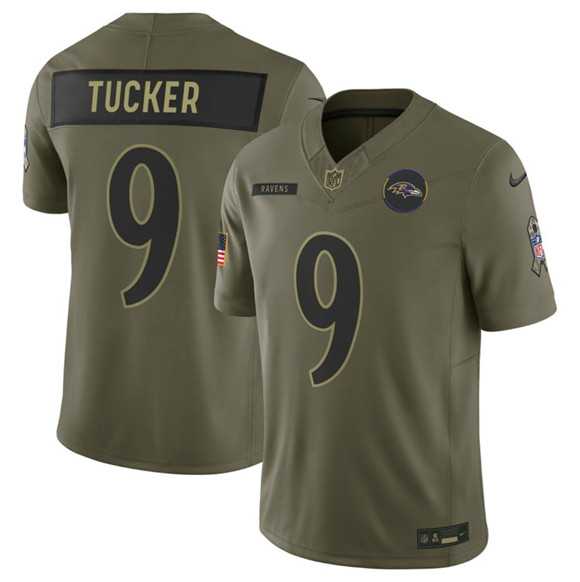Mens Baltimore Ravens #9 Justin Tucker Olive 2025 F.U.S.E. Salute to Service Limited Stitched Jersey Dyin
