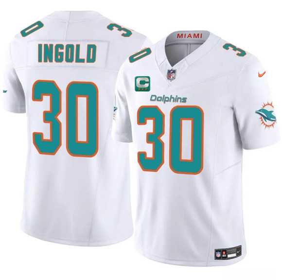 Mens Miami Dolphins #30 Alec Ingold White 2025 F.U.S.E. With 3-Star C Patch Vapor Limited Stitched Jersey Dzhi