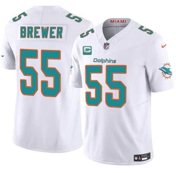 Mens Miami Dolphins #55 Aaron Brewer White 2025 F.U.S.E. With 1-Star C Patch Vapor Limited Stitched Jersey Dzhi