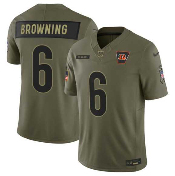 Mens Cincinnati Bengals #6 Jake Browning Olive 2025 Salute to Service Limited Stitched Jersey Dyin