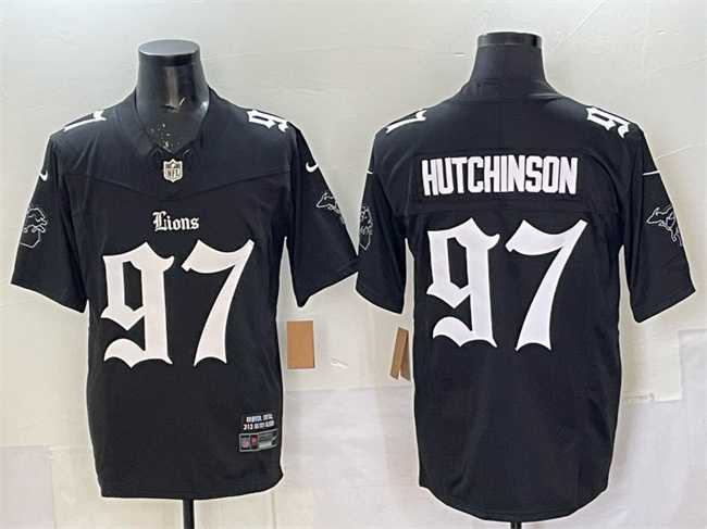 Mens Detroit Lions #97 Aidan Hutchinson Black 2025 F.U.S.E. Gothic Motor Grit Edition Vapor Limited Stitched Jersey Dzhi