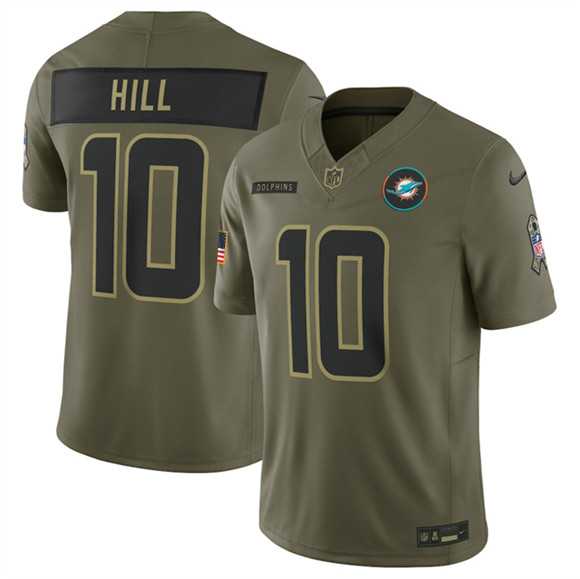 Mens Miami Dolphins #10 Tyreek Hill Olive 2025 F.U.S.E. Salute to Service Limited Stitched Jersey Dyin