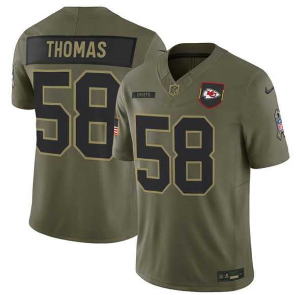 Mens Kansas City Chiefs #58 Derrick Thomas Olive 2025 Salute to Service Limited Stitched Jersey Dyin