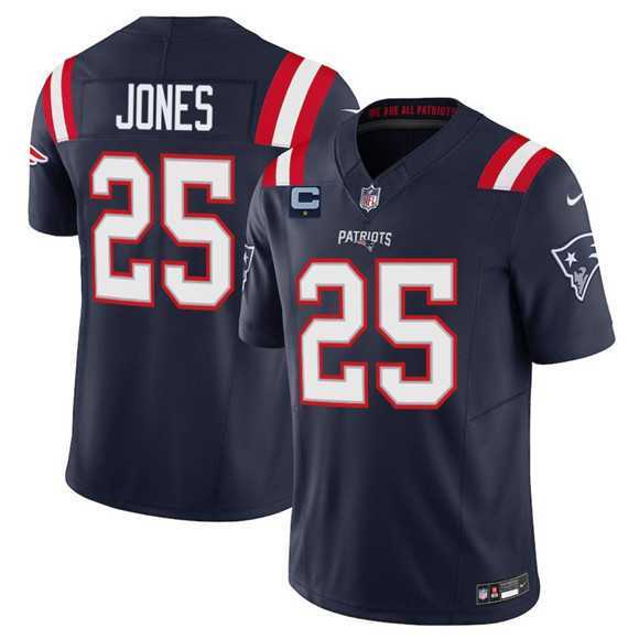 Mens New England Patriots #25 Marcus Jones Navy 2025 F.U.S.E. With 1-Star C Patch Vapor Limited Stitched Jersey Dzhi