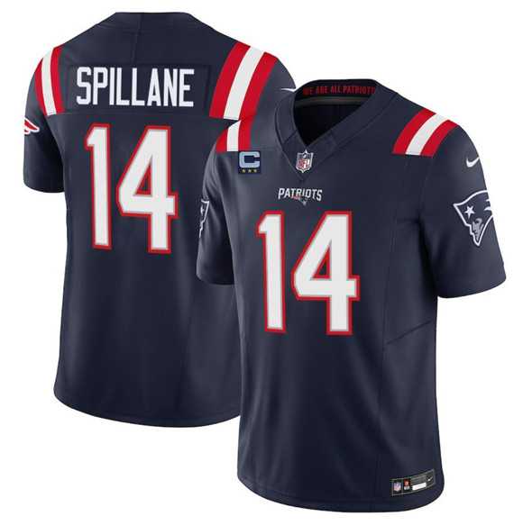 Mens New England Patriots #14 Robert Spillane Navy 2025 F.U.S.E. With 3-Star C Patch Vapor Limited Stitched Jersey Dzhi