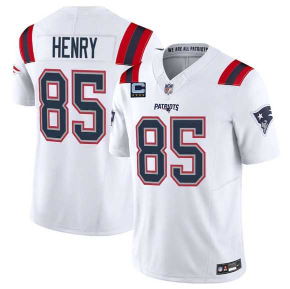 Mens New England Patriots #85 Hunter Henry White 2025 F.U.S.E. With 4-Star C Patch Vapor Limited Stitched Jersey Dzhi