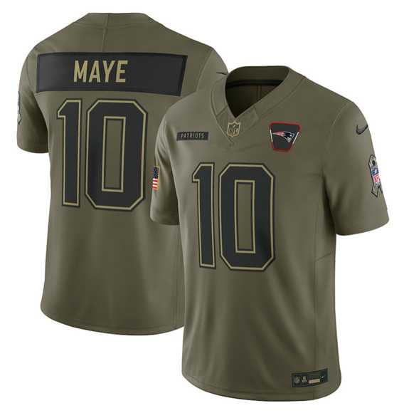Mens New England Patriots #10 Drake Maye Olive 2025 Salute to Service Limited Stitched Jersey Dyin