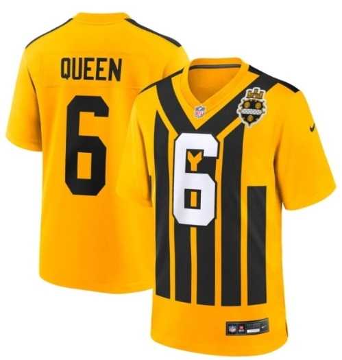 Mens Pittsburgh Steelers #6 Patrick Queen Gold 1933 Throwback Alternate Stitched Jersey Dzhi
