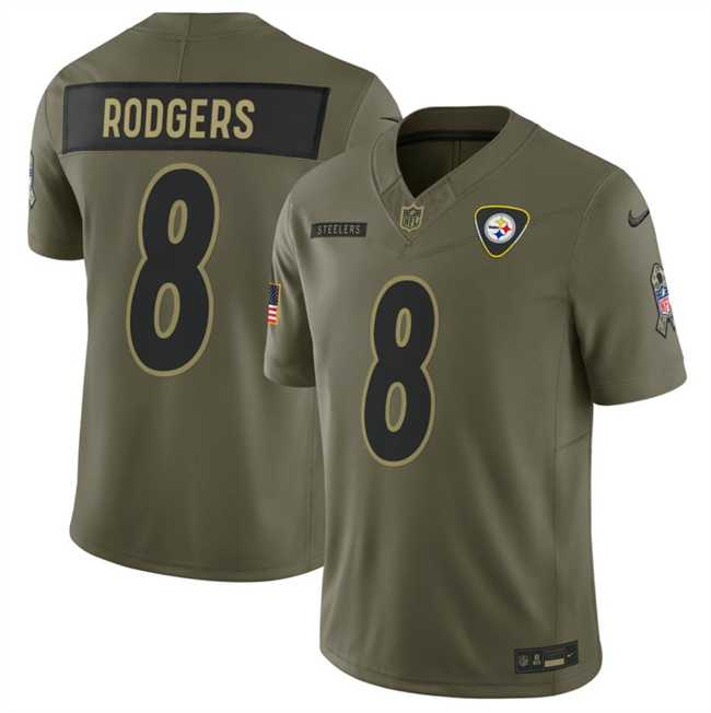 Mens Pittsburgh Steelers #8 Aaron Rodgers Olive 2025 F.U.S.E. Salute to Service Limited Stitched Jersey Dyin