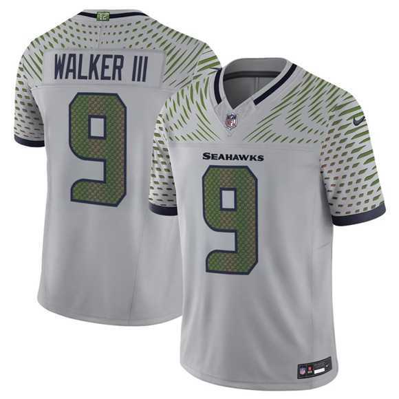 Mens Seattle Seahawks #9 Kenneth Walker III Gray 2025 F.U.S.E. Rivalries Vapor Limited Stitched Jersey Dzhi