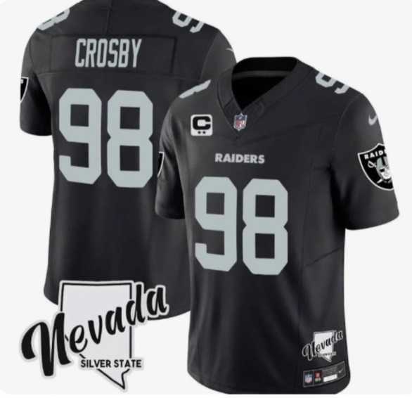 Men & Women & Youth Las Vegas Raiders #98 Maxx Crosby Black 2024 F.U.S.E With Nevada Silver Stat Patch And 3-Star C Patch Stitched Jersey