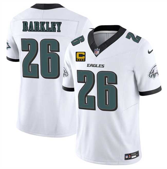 Mens Philadelphia Eagles #26 Saquon Barkley White 2025 F.U.S.E. With 4-Star C Patch Vapor Untouchable Limited Stitched Jersey Dzhi