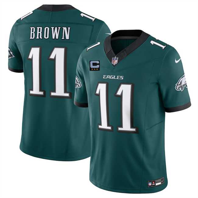 Mens Philadelphia Eagles #11 A.J. Brown Green 2025 F.U.S.E. With 3-Star C Patch Vapor Untouchable Limited Stitched Jersey Dzhi