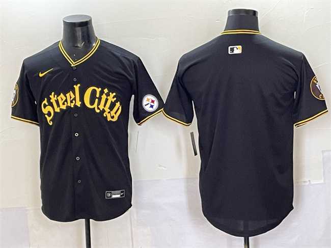 Mens Pittsburgh Steelers Blank Black 412 Patch Vapor Premier Limited Stitched Baseball Jersey