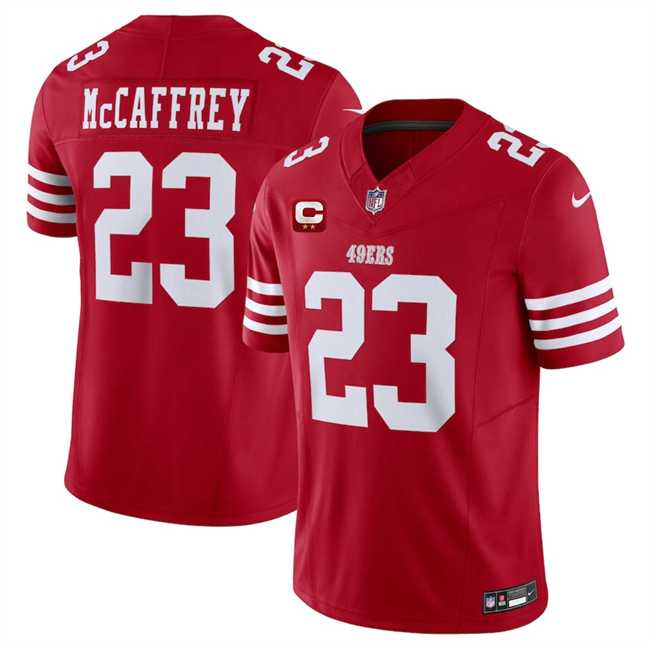 Mens San Francisco 49ers #23 Christian McCaffrey Red 2025 F.U.S.E. With 2-Star C Patch Vapor Untouchable Limited Stitched Jersey Dzhi