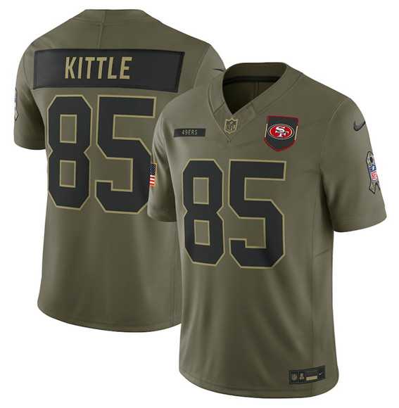 Mens San Francisco 49ers #85 George Kittle Olive 2025 Salute to Service Limited Stitched Jersey Dyin