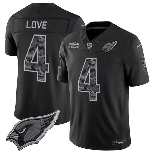 Mens Arizona Cardinals #4 Jeremiyah Love Black 2026 F.U.S.E. Salute to Service Limited Stitched Jersey