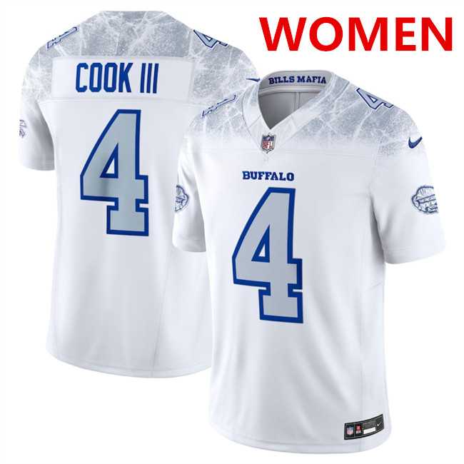 Womens Buffalo Bills #4 James Cook III White 2025 F.U.S.E. Rivalries Vapor Untouchable Stitched Jersey Dzhi