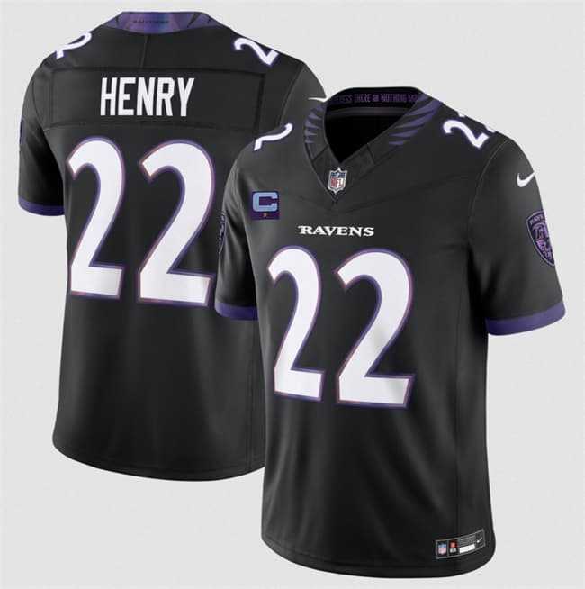 Mens Baltimore Ravens #22 Derrick Henry Black 2026 With 1-Star C Patch F.U.S.E. Alternate Vapor Limited Stitched Jersey