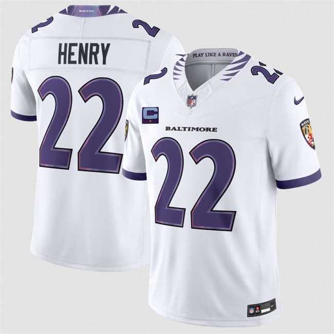 Mens Baltimore Ravens #22 Derrick Henry White 2026 With 1-Star C Patch F.U.S.E. Vapor Limited Stitched Jersey