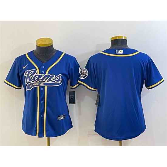 Women Los Angeles Rams Blank Royal With Patch Cool Base Stitched Baseball Jersey