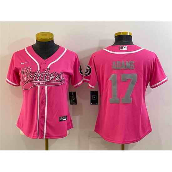 Women Las Vegas Raiders #17 Davante Adams Pink Silver With Patch Cool Base Stitched Baseball Jersey