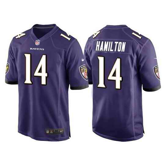 Men Baltimore Ravens #14 Kyle Hamilton Purple Stitched Game jersey