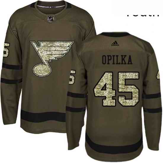 Youth Adidas St Louis Blues #45 Luke Opilka Premier Green Salute to Service NHL Jersey