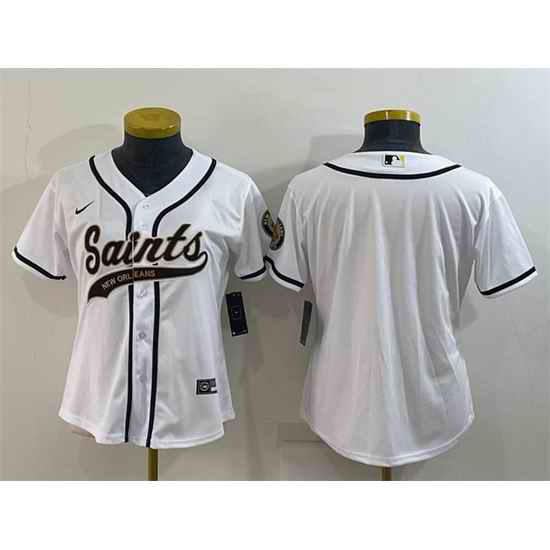 Women New Orleans Saints Blank White With Patch Cool Base Stitched Baseball Jersey