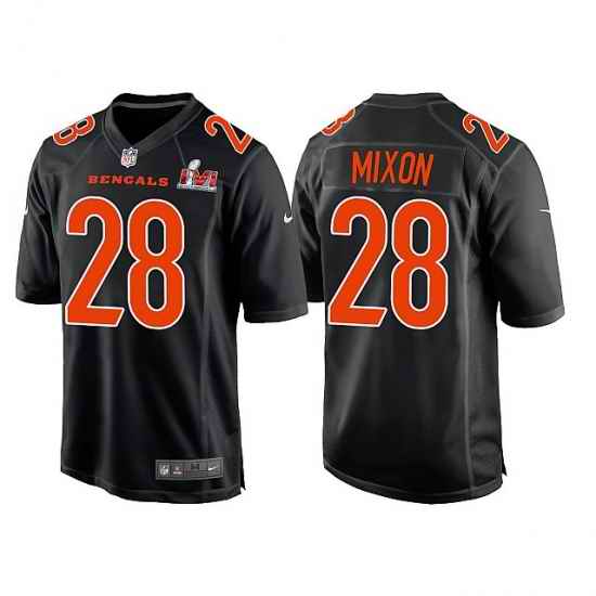 Men Cincinnati Bengals #28 Joe Mixon 2022 Black Super Bowl LVI Game Stitched Jersey