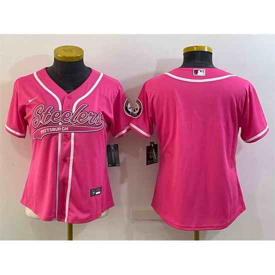 Women Pittsburgh Steelers Blank Pink With Patch Cool Base Stitched Baseball Jersey