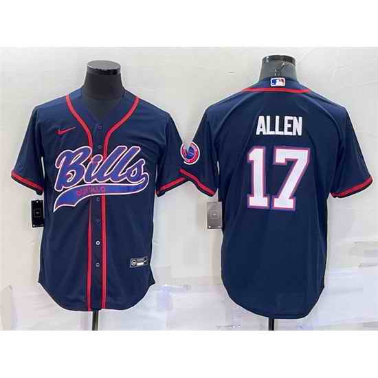 Men Buffalo Bills #17 Josh Allen Navy With Patch Cool Base Stitched Baseb