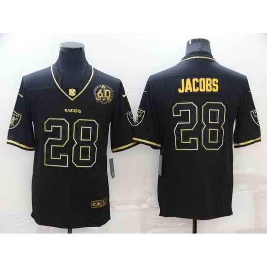 Men Las Vegas Raiders #28 Josh Jacobs Black Gold With 60th Anniversary Patch Vapor Limited Stitched jersey