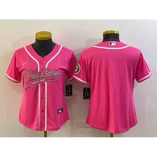 Women Green Bay Packers Blank Pink With Patch Cool Base Stitched Baseball Jersey