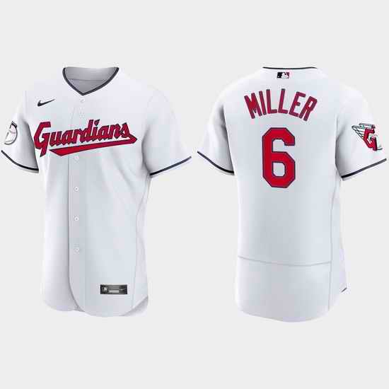 Men Cleveland Guardians #6 Owen Miller White Flex Base Stitched Jerse