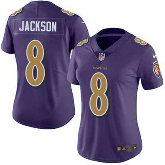 Women Baltimore Ravens #8 Lamar Jackson Purple Color Rush Limited NFL Jersey