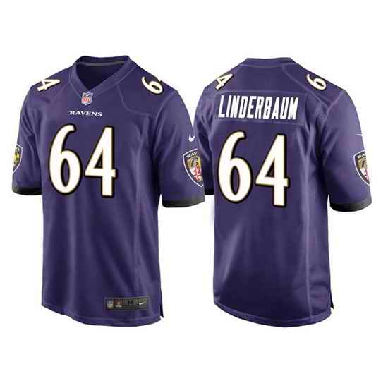 Men Baltimore Ravens #64 Tyler Linderbaum Purple Game Jersey