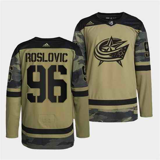 Men Columbus Blue Jackets #96 Jack Roslovic 2022 Camo Military Appreciation Night Stitched jersey