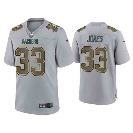 Men Green Bay Packers #33 Aaron Jones Gray Atmosphere Fashion Stitched Game Jersey