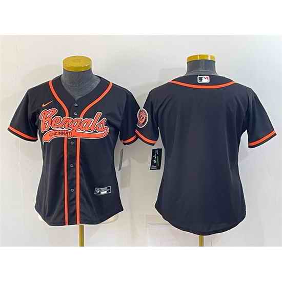 Women Cincinnati Bengals Blank Black With Patch Cool Base Stitched Baseball Jersey