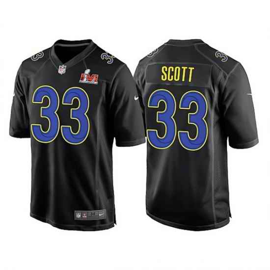 Men Los Angeles Rams #33 Nick Scott 2022 Black Super Bowl LVI Game Stitched Jersey